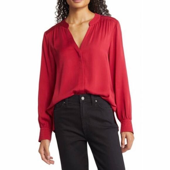 NWT Tommy Bahama Laguna Bay 3/4 Ballon Sleeve V-Neck Tango Red Blouse - Picture 1 of 6